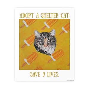 Póster "Adopta un gato de refugio", arte de pared para amantes de los gatos, decoración adorable para mascotas, regalo para amantes de los animales, decoración única para el hogar