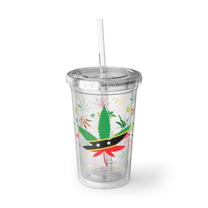 St Kitts and Nevis Flag Herbalist Cup SKN Kittitian Cup With Lid and Straw