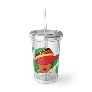 St Kitts and Nevis Gift: Patriotic 16oz Acrylic Cup with Lid & Straw