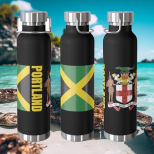 Personalize Jamaica Water Bottle Portland Copper Vacuum Insulated Bottle, 22oz Jamaica Gift  Jamaica Souvenir Jamaica Coat of Arms