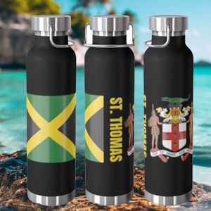 Personalize Jamaica Water Bottle St Thomas  Copper Vacuum Insulated Bottle, 22oz Jamaica Gift  Jamaica Souvenir Jamaica Roots