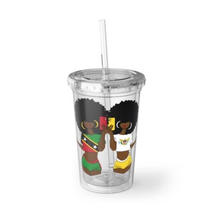 Personalized Customized Patriotic US Virgin Island Flag andSt Kitts and Nevis  Flag Cup With Straw And Lid