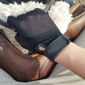 Horse Riding Gloves, Black, Summer Mesh,  Equestrian Gloves,  Small