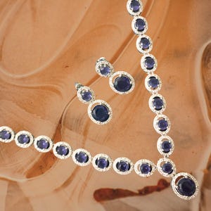 Purple necklace/ American Diamond Necklace Set/ CZ Necklace/ Reception Jewelry/ Bollywood Jewelry/ Silver Finish CZ Choker Set