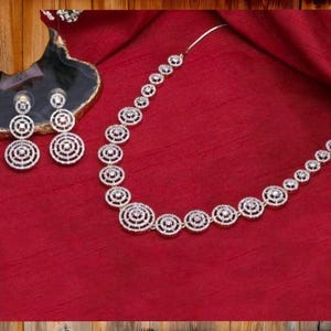 cubic Zirconia AD Necklace Set Bridal Wedding Indian Necklace Bollywood Jewelry CZ Jewelry American Diamond jewellery Choker Blue, Green Set