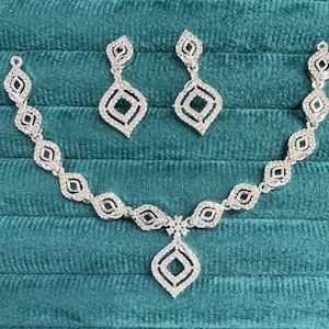 cubic Zirconia AD Necklace Set Bridal Wedding Indian Necklace Bollywood Jewelry CZ Jewelry American Diamond jewellery Choker Silver,Gold Set