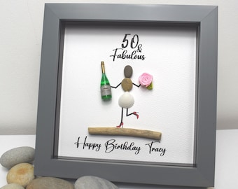 Personalised Birthday Gift for Her, Personalised Pebble Picture Art for Women, Present for 30th 40th 50th 60th 70th 80th