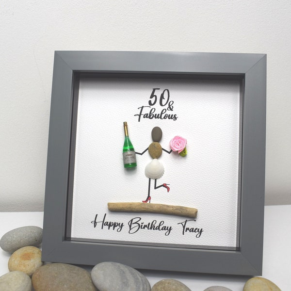 Personalised Birthday Gift for Her, Personalised Pebble Picture Art for Women, Present for 30th 40th 50th 60th 70th 80th