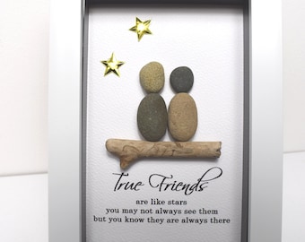 True Friends Friendship Gift Pebble Picture Art Present for Best Friends Birthday Gift Bestie