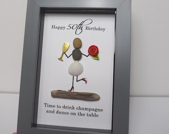 Birthday Gift for Her, Personalised Pebble Picture Art for Women, Present for 18th 21st 30th 40th 50th 60th 70th