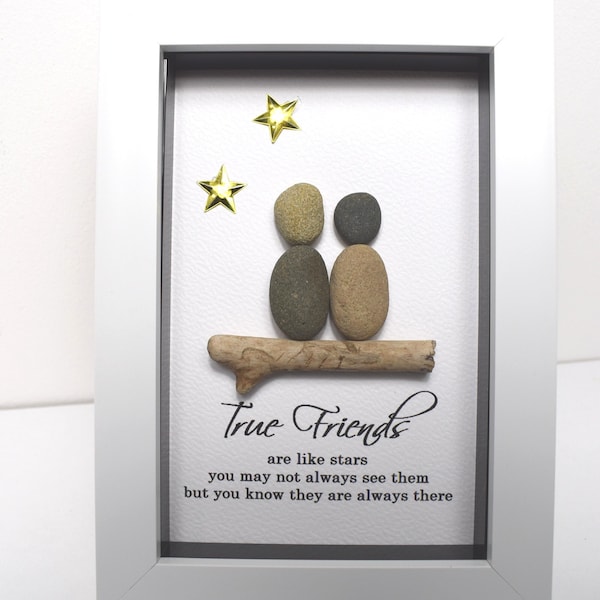 True Friends Friendship Gift Pebble Picture Art Present for Best Friends Birthday Gift Bestie