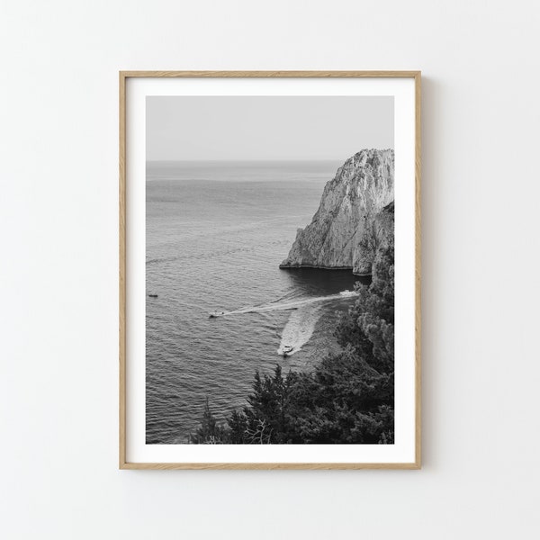 Italy Photography in Black and White, Capri Italy Printable, Coastal Wall Art, Capri Digital Print, Amalfi Coast Download, Italian Coast Art