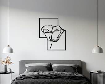 Minimal Flower Metal Wall Art, Modern Floral Line Sculpture, Elegant Botanical Home Decor, Contemporary Metal Wall Design for Living Room