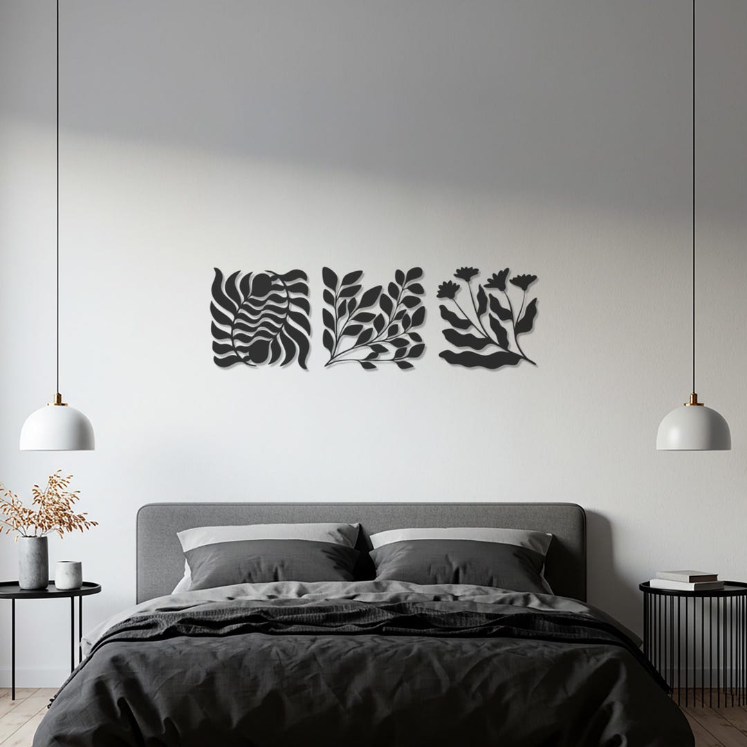Botanical Trio Metal Wall Art, Modern Abstract Plant Design, Minimalist ...
