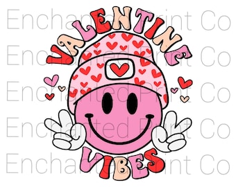 Valentine Vibes Png, Valentine’s Day PNG, Smiley Face Png, Retro Valentines Shirt Design, Sublimation Design Download, Digital Download