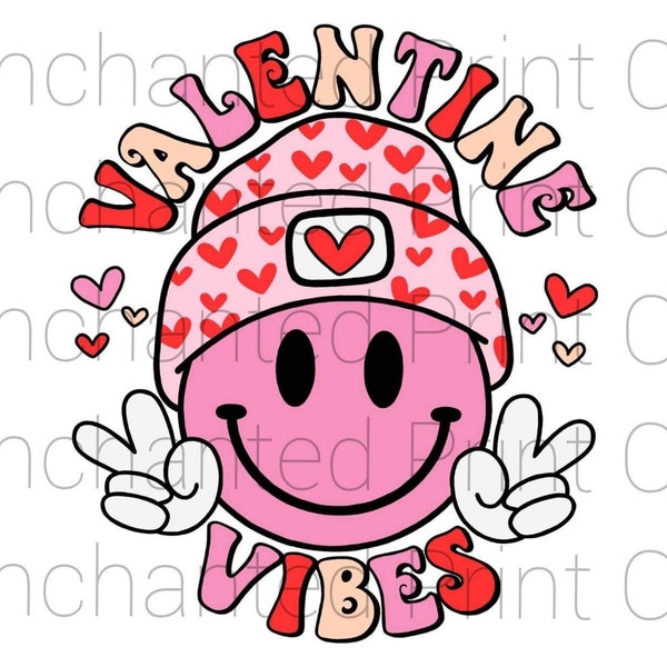 Valentine Vibes Png, Valentine’s Day PNG, Smiley Face Png, Retro Valentines Shirt Design, Sublimation Design Download, Digital Download