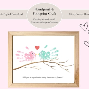 Love Birds / Seras-tu ma Valentine ? / art de l'empreinte de la main / artisanat pour enfants en bas âge / souvenir souvenir / cadeau de carte / Saint Valentin