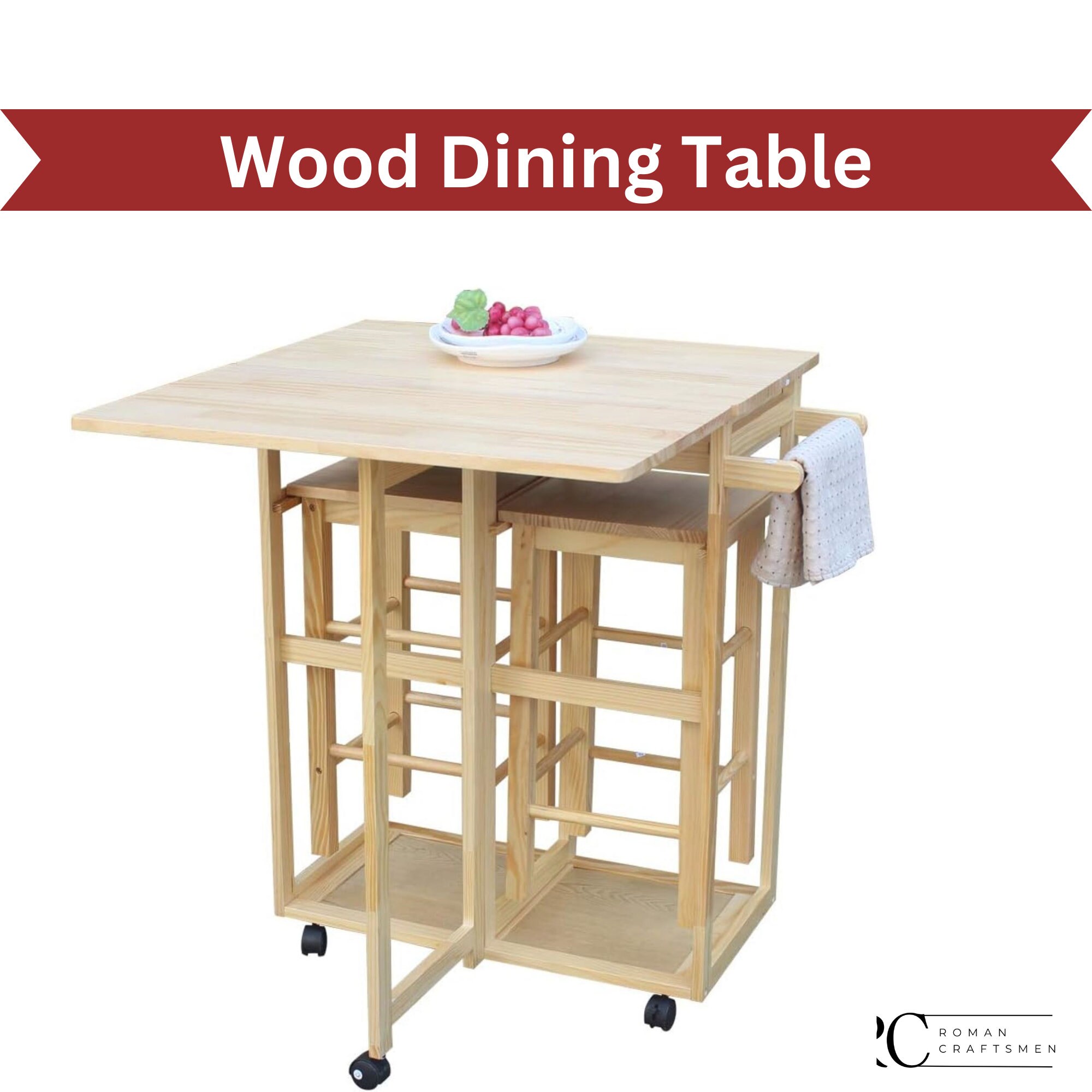 Folding Table With Stools Wooden Table Set Folding Table Etsy