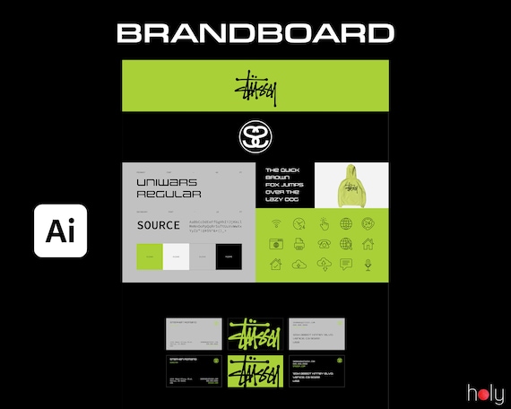 BRANDBOARD | STUSSY Brand Sheet | Branding Style Guide Template | Instant Download | Adobe Illustrator Compatible