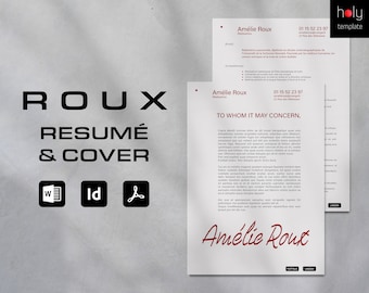 Resume Template | Professional Resume Cover Letter for Word & InDesign | Clean CV Design | Instant Download | Editable Customizable