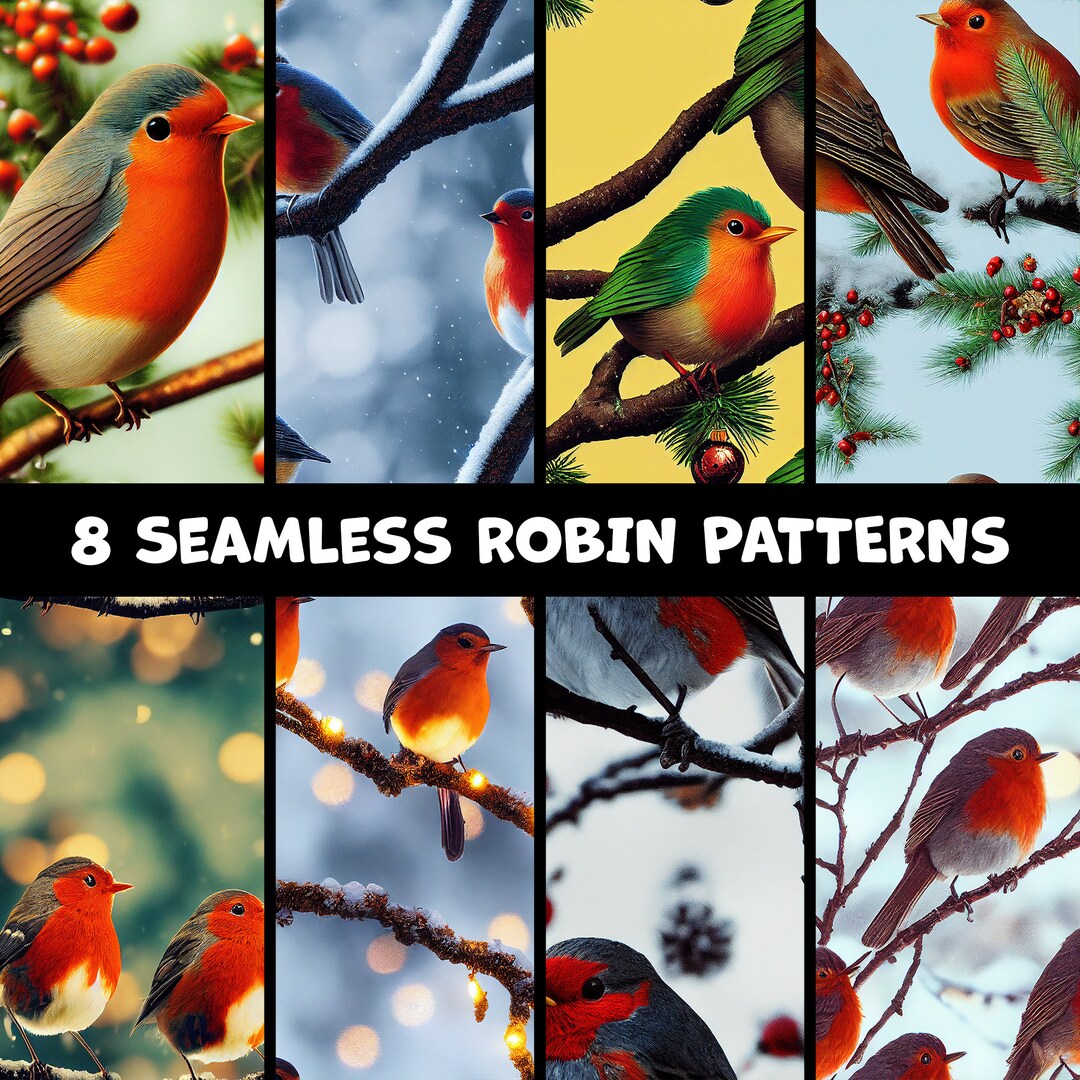 Seamless Robin Patterns pack of 8 - Etsy UK