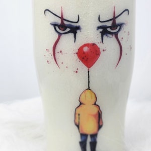 IT Inspired Clown Tumbler: Red Balloon, White Glitter, Horror Movie Fan