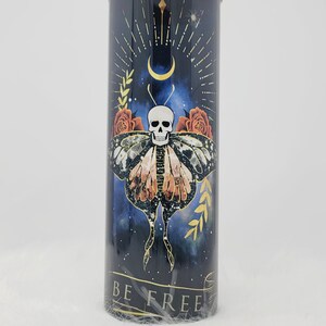 Tarot Card Tumbler, Glass Butterfly Cup, Skull with Roses, Persoanized, Ready to Ship