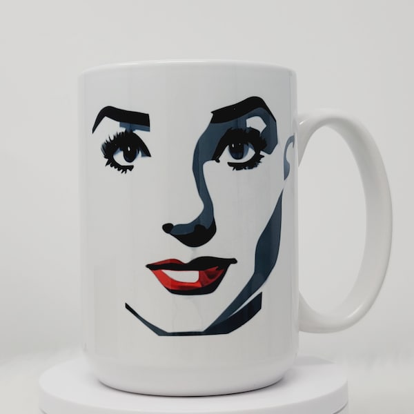 Classic Aubrey Hepburn Face Mug, 15oz Coffee Cup, Ready to Ship, Personized