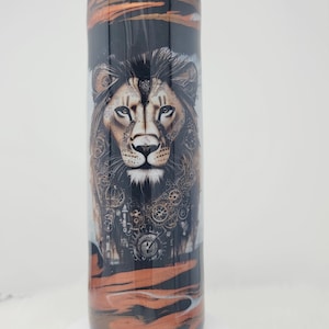 Steampunk Lion Tumbler, Copper Black and White Lion, 30oz