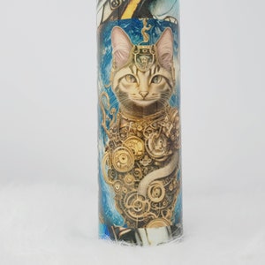 Steampunk Cat Tumbler: Holographic 20oz Cup with Lid & Straw