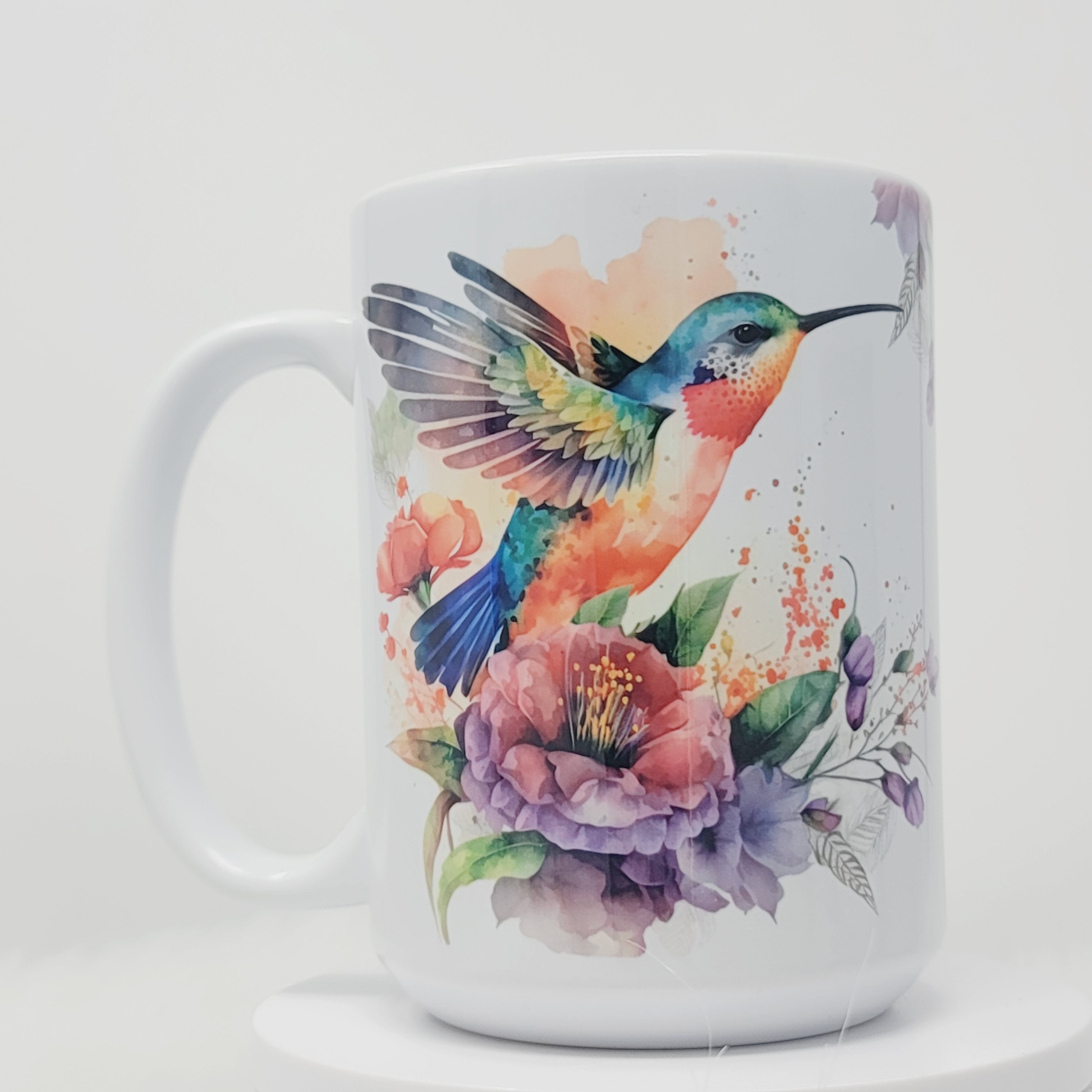 Hummingbird & Hibiscus Glass Mug Nature Beauty Inspired Hand 