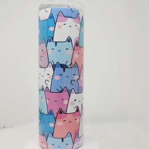 Cat lovers Tumbler 20 Oz, Cute Pastel Cats, Ready to Ship