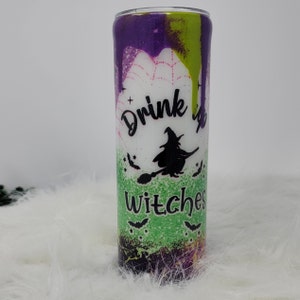 Drink Up Witches Glow Tumbler, Green and Purple Glow, Funny Tumbler, Sassy Tumbler image 1