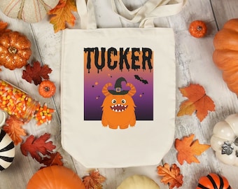 Personalized Halloween Trick or Treat Bag Cute Canvas Tote Bag for kids Halloween Candy Bag Custom Name Tote Bag Halloween Bag Gift for Kids