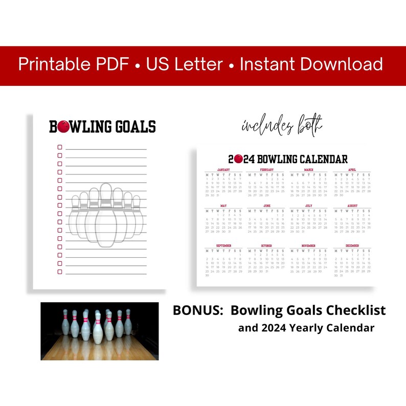 2024 Printable Calendar Bundle for Bowling Gifts for Him to Do List