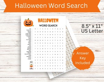 Juego de búsqueda de palabras de Halloween con clave de respuestas Búsqueda de palabras de Halloween Juego de fiesta divertido Actividad escolar de Halloween imprimible Búsqueda de palabras Actividad para niños