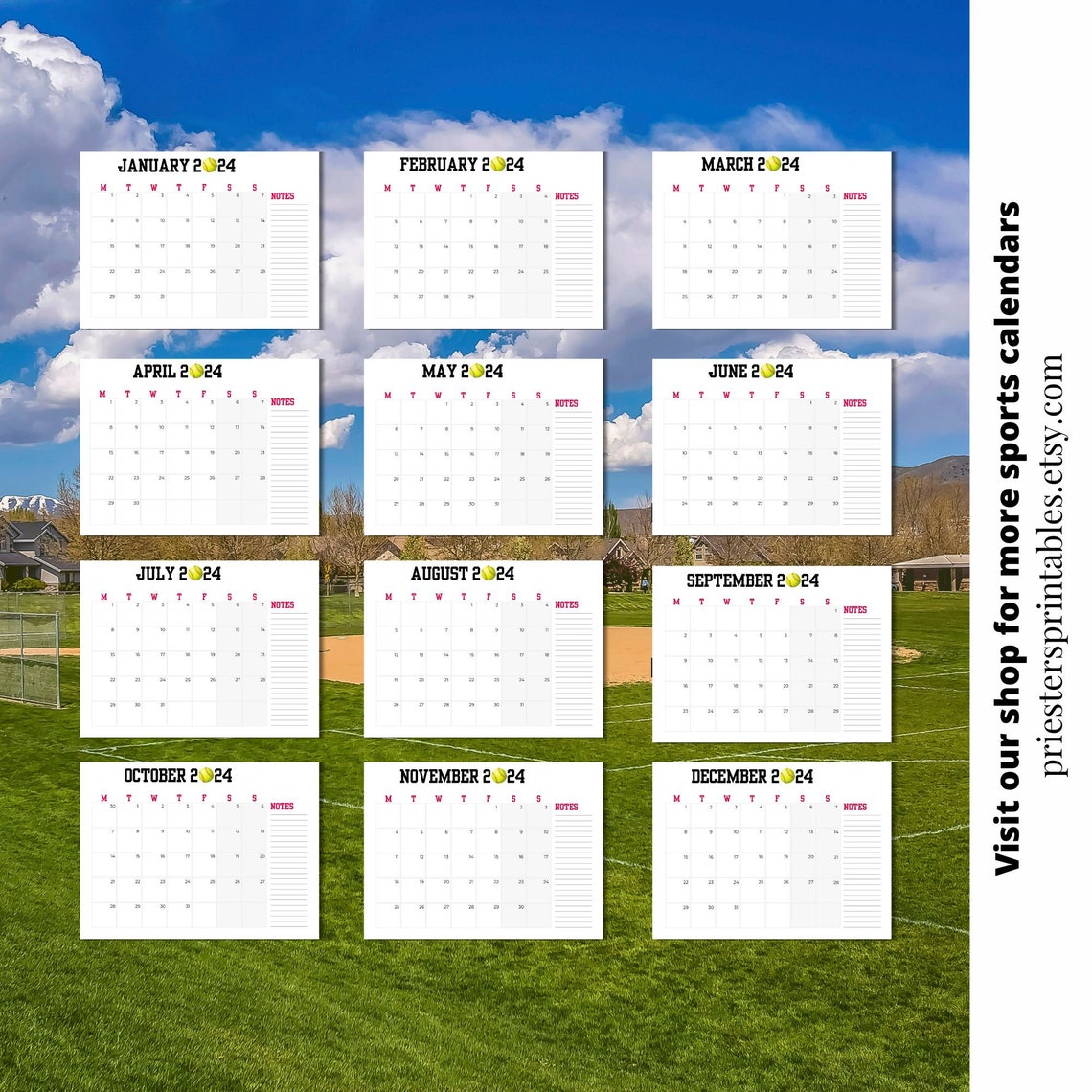 2025 Printable Calendar Softball Bundle Schedule Template Softball Goals Checklist Sports Lover