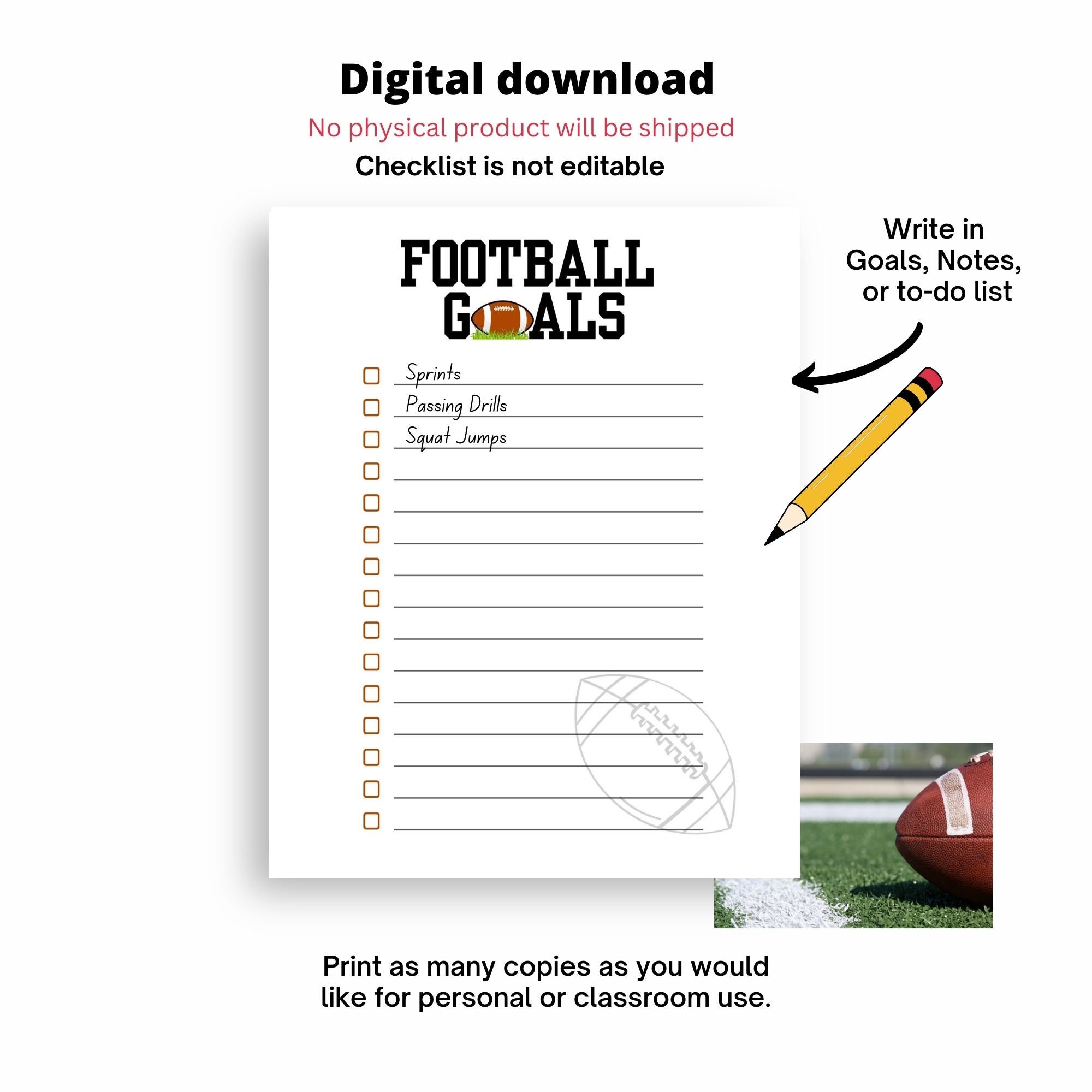 Football Inventory Checklist Football Goals Checklist Printable to Do List Kids Football Gift for ...