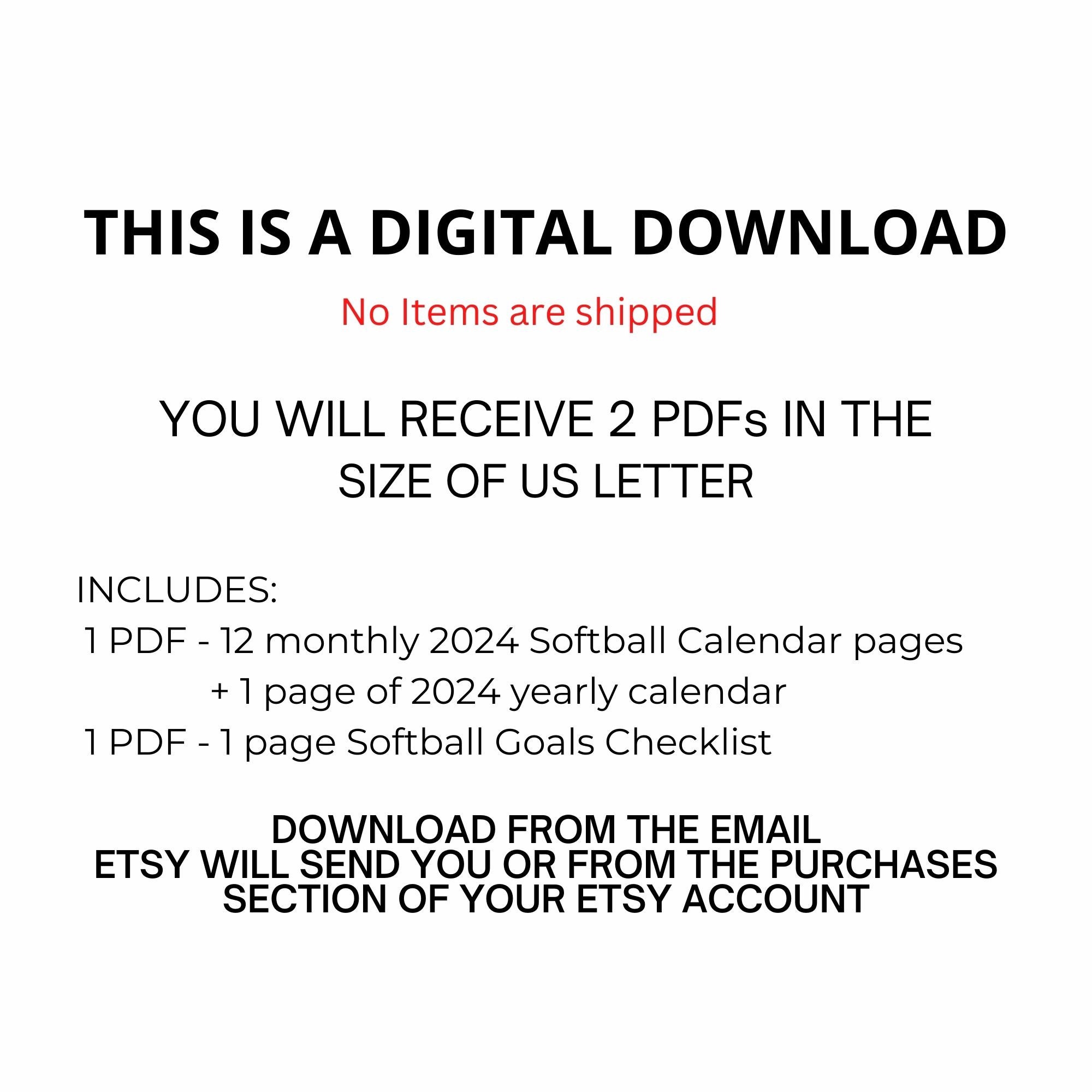 2024 Printable Calendar Softball Bundle Schedule Template Softball Goals Checklist Sports Lover