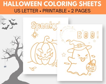 Hojas para colorear de fantasmas y calabazas de Halloween para imprimir y usar en casa o en el aula. Páginas para colorear de Halloween. Páginas para colorear escolares.