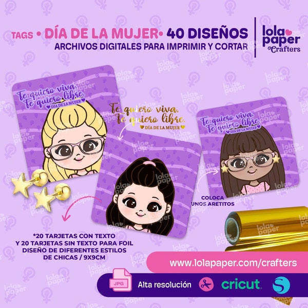 Día de la Mujer 8M Tarjetas / Tags para aretes / 40 diseños archivos digitales para imprimir y cortar