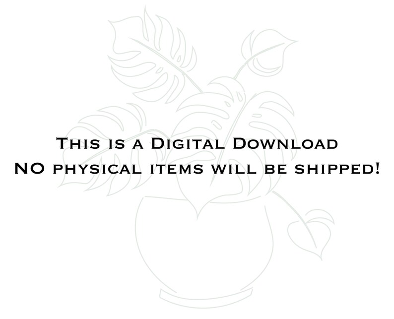 K&ouml;nnte beinhalten: Eine digitale Download-Illustration einer Topfpflanze mit gro&szlig;en Bl&auml;ttern. Der Text "THIS IS A DIGITAL DOWNLOAD NO PHYSICAL ITEMS WILL BE SHIPPED!" wird unter dem Bild angezeigt.