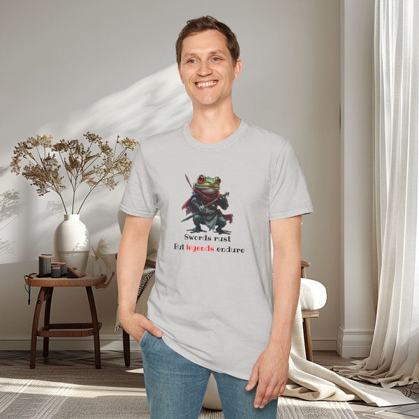 Unisex Softstyle T-Shirt & Frog Shirt, "Frog Shogun" Graphic Tee, Clothing Vacation, Japanese art shirt, Swordman tee, Gifts for him her