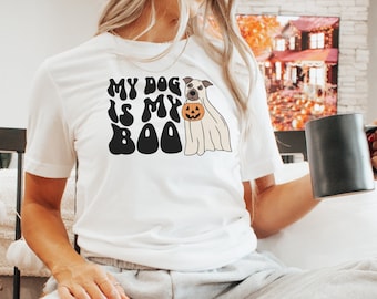 Halloween Dog Mom Tee Shirt / Fall Tshirt, My Dog is My Boo Tee, Bella + Canvas 3001 Halloween Tee Shirt