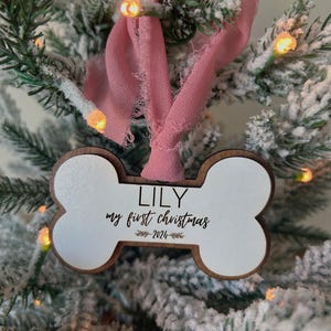Custom Dog First Christmas Ornament: Rustic Wood Pet Gift and Stocking Tag
