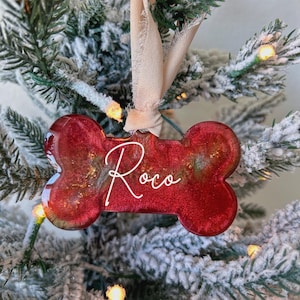 Custom Resin Dog Bone Ornament: Personalized Pet Christmas Decoration and Stocking Tag