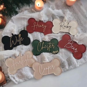Custom Acrylic Dog Bone Ornament / Christmas Ornament / Custom Ornament / Custom Stocking Tag / Custom Gift Tag / Dog Mom Gift