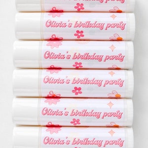 Girls Birthday Lip Balm Party Favors, Pink Groovy Retro Checkered Theme, Smiley Face Birthday Party Favors