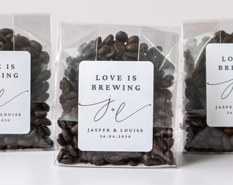 Love Is Brewing Wedding Coffee Bags and Stickers, Wedding Party Favors, Personalized Wedding Favours