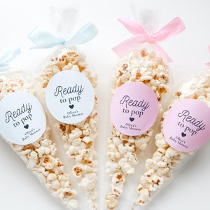 Ready to Pop Baby Shower Popcorn Bags and Stickers, Baby Shower Popcorn Favors